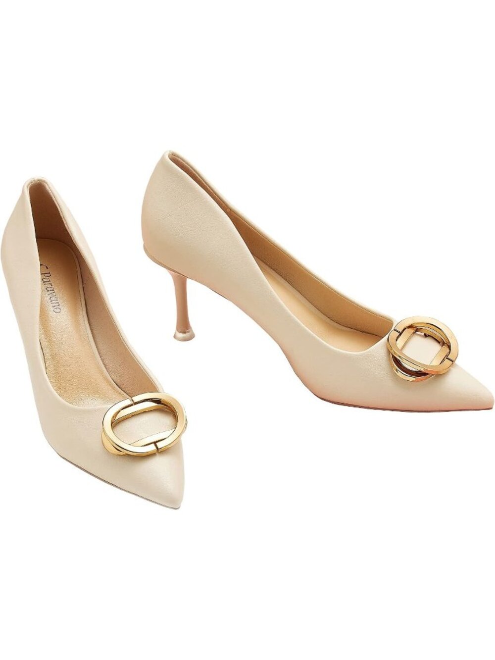 C. Paravano Women's White Pumps 2.16" Kitten Heels Pointed Toe Low Dressy Heels